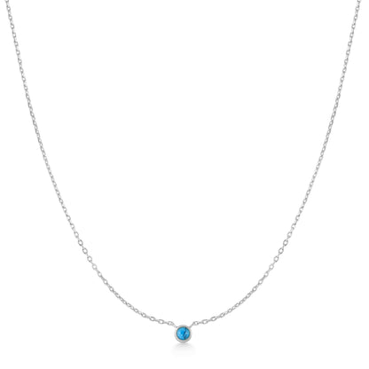 Silver Bezel-Set Lab-Created Turquoise Solitaire Necklace
