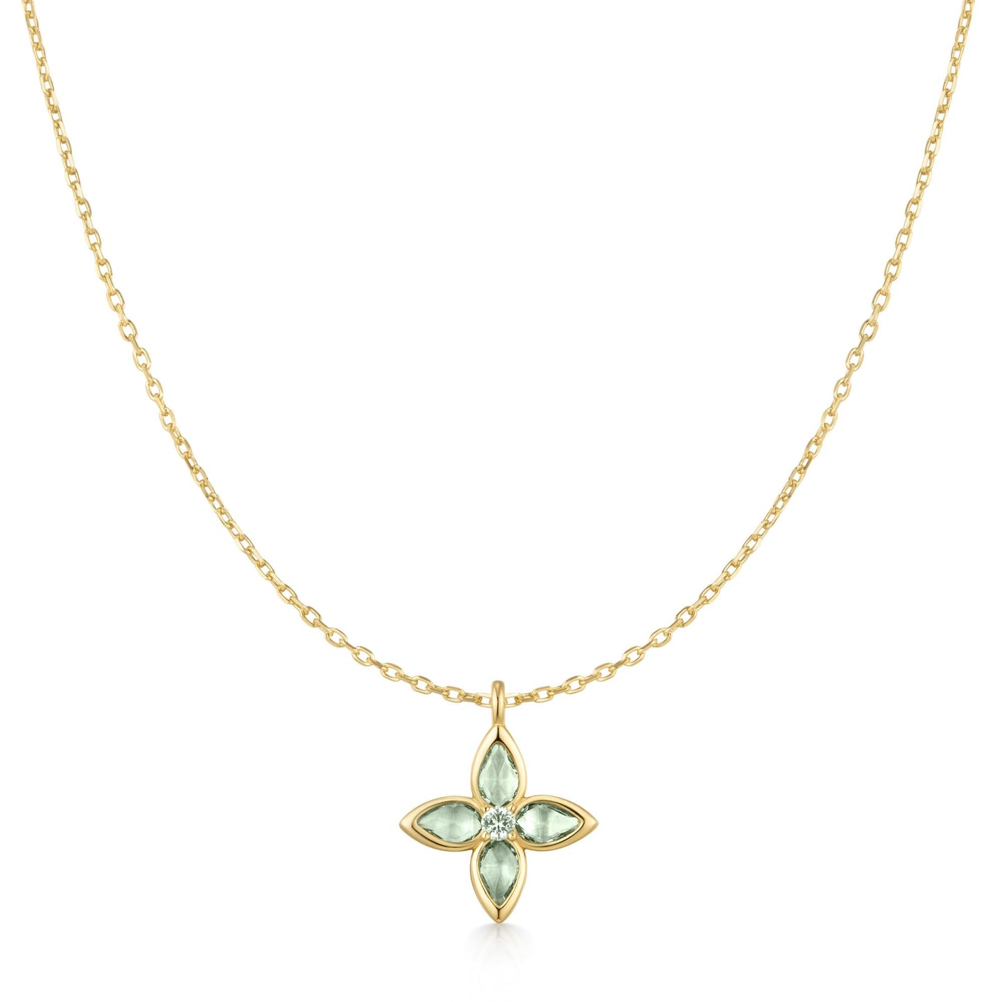 Gold Mint Green Lucky Clover Necklace