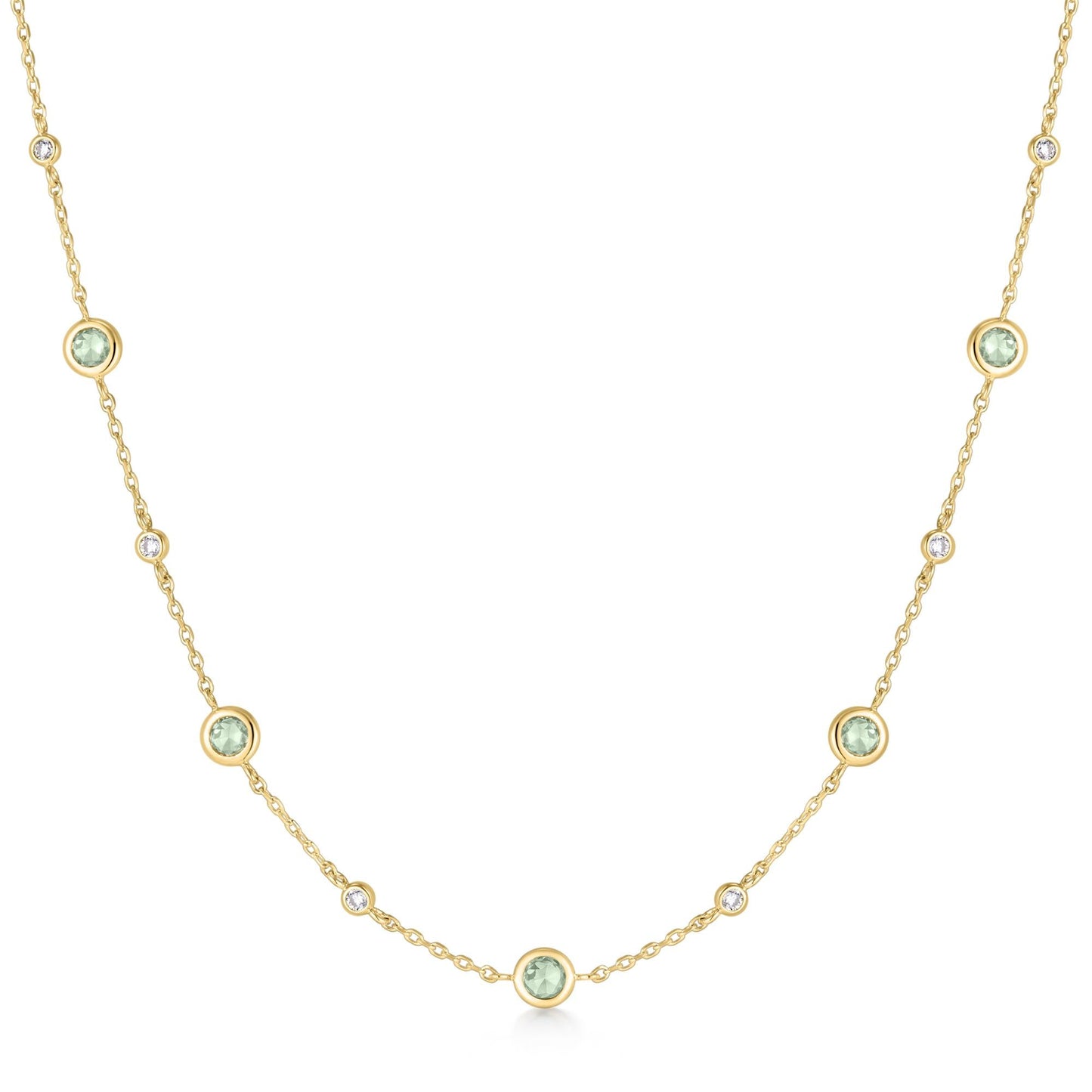 Gold Mint Green Station Necklace