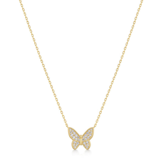 Gold Butterfly Pavé Necklace