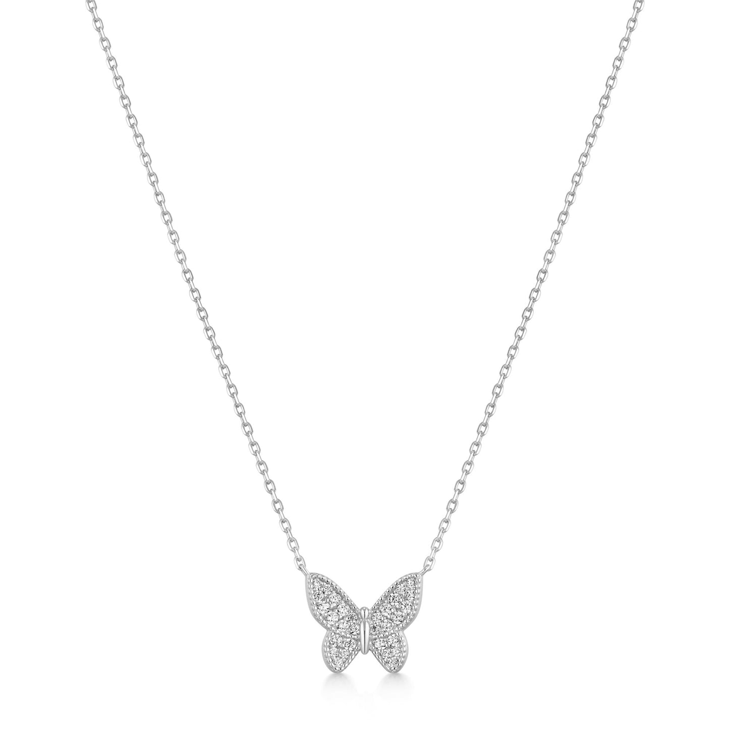 Silver Butterfly Pavé Necklace