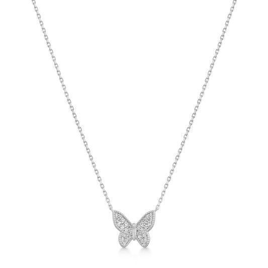 Silver Butterfly Pavé Necklace