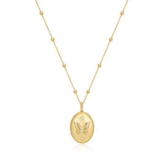 Gold Butterfly Locket Necklace