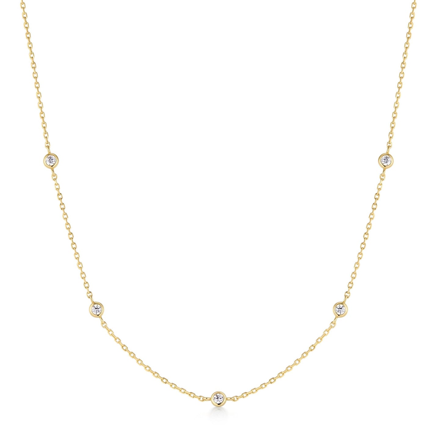 Gold Classic Bezel-Set Station Necklace