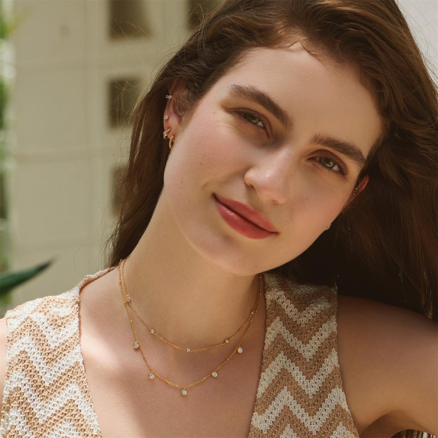 Gold Molten Bezel-Set Droplet Station Necklace