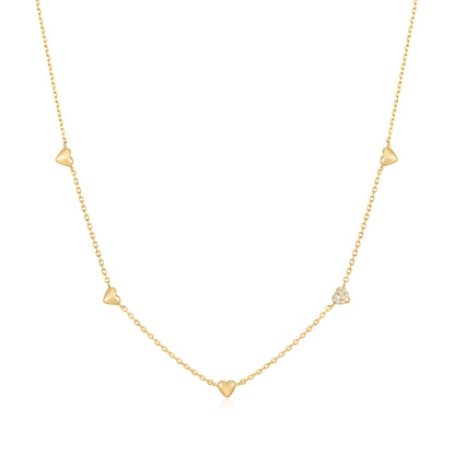 Gold Pavé Puffed Heart Station Necklace