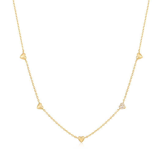 Gold Pavé Puffed Heart Station Necklace