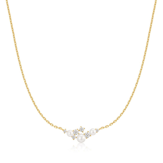 Silver Shell Pearl Cluster Necklace