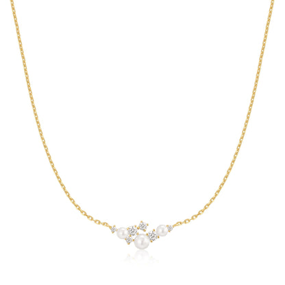 Gold Shell Pearl Cluster Necklace