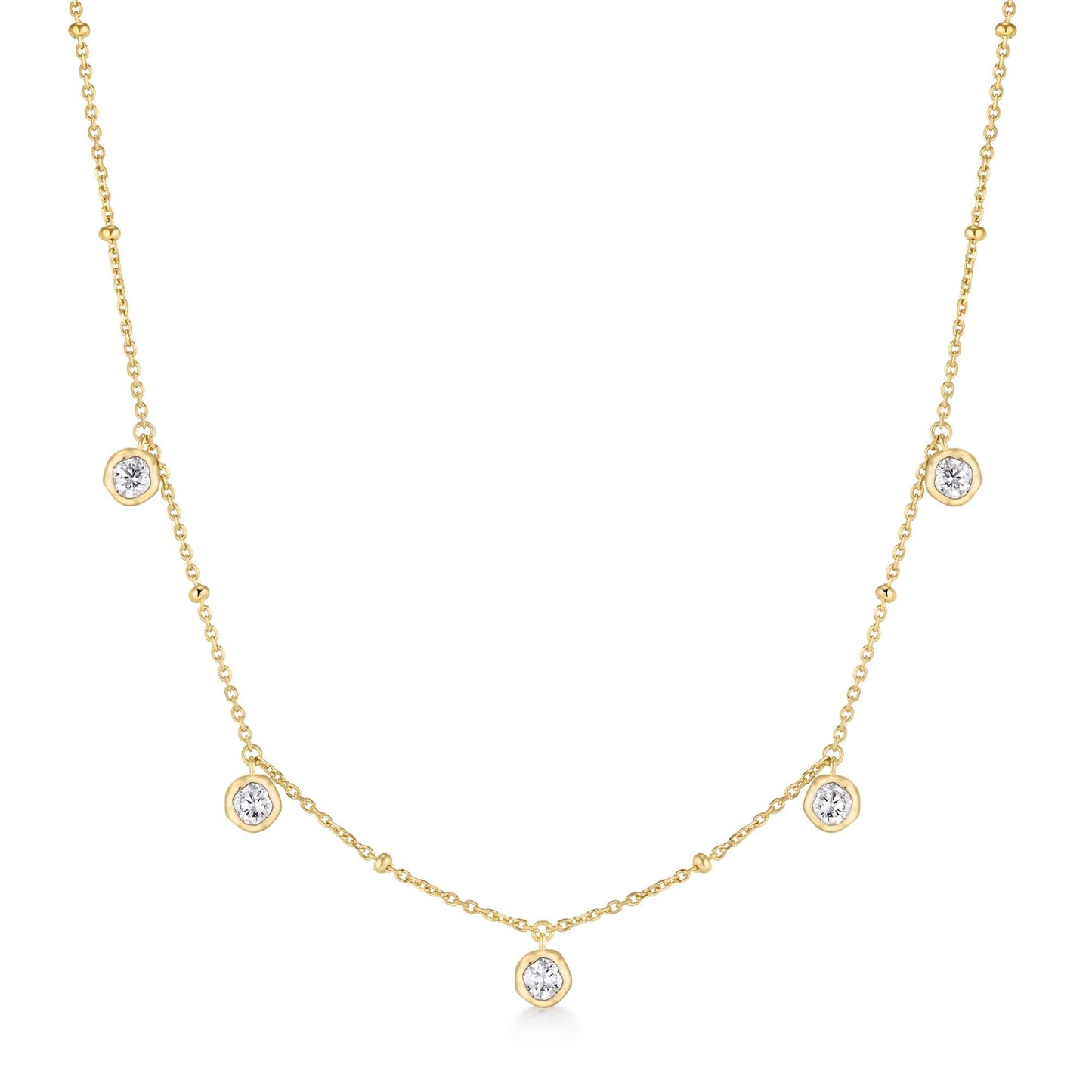 Gold Molten Bezel-Set Droplet Station Necklace
