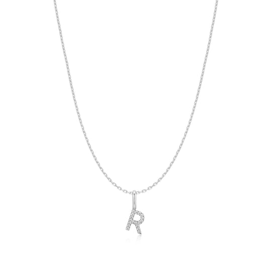 Silver Letter R Initial Necklace