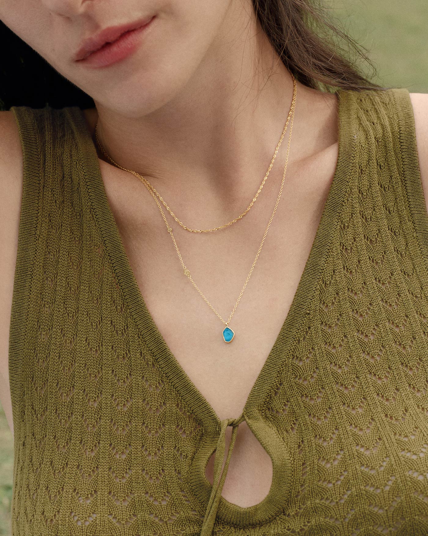 Turquoise Pendant Gold Necklace
