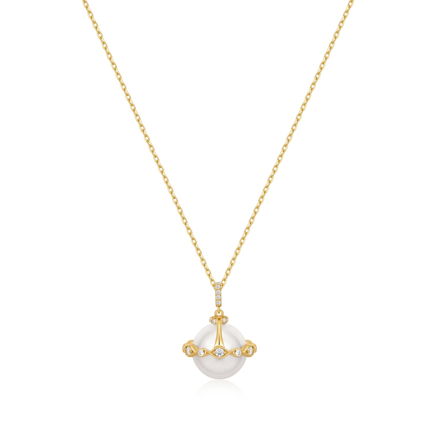 Gold Shell Pearl Halo Evil-Eye Necklace