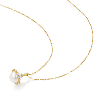 Gold Shell Pearl Halo Evil-Eye Necklace