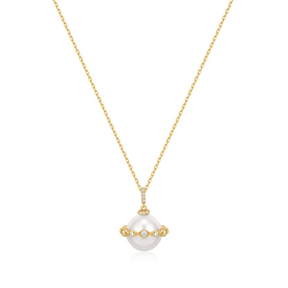 Gold Shell Pearl Halo Evil-Eye Necklace