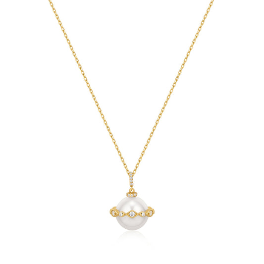 Gold Shell Pearl Halo Evil-Eye Necklace