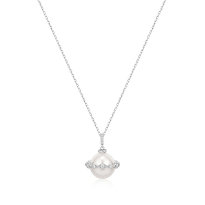 Silver Shell Pearl Halo Evil-Eye Necklace