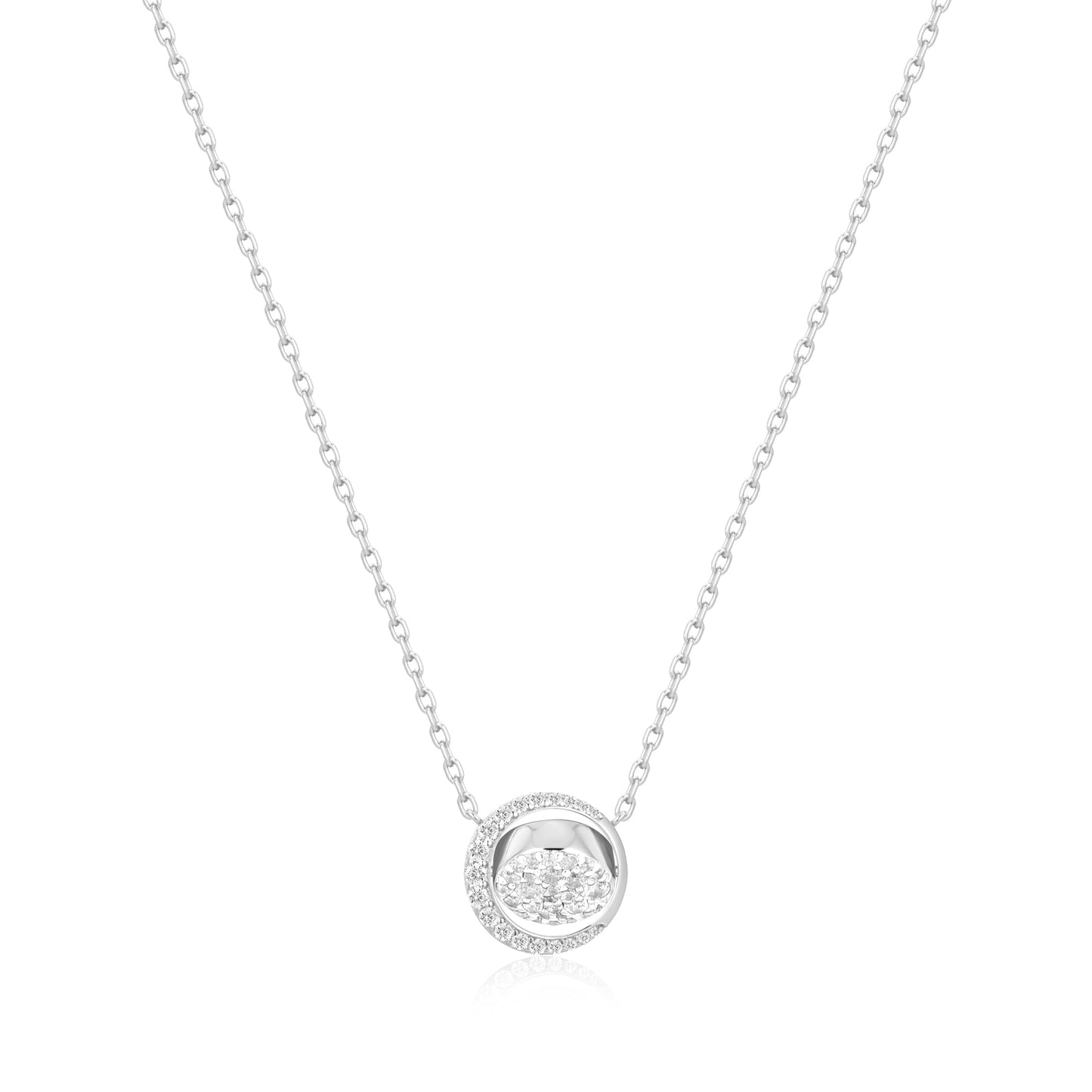 Silver Reversible Pavé Moon Evil-Eye Necklace
