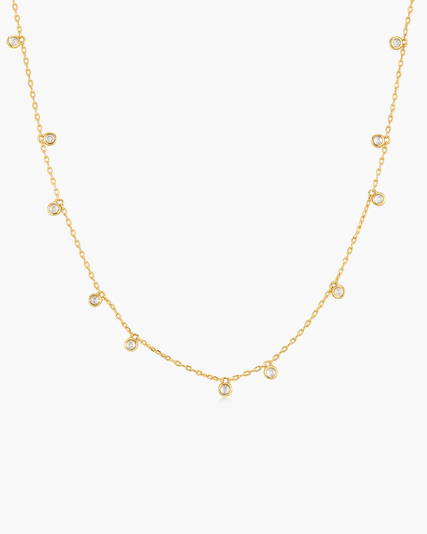 Gold Bezel-Set Droplet Station Necklace