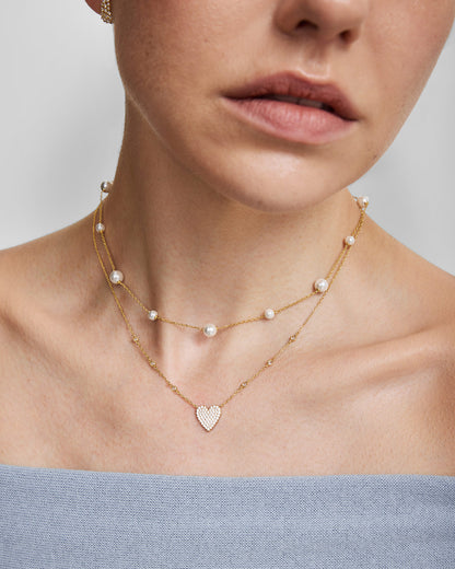 Gold Alternating Shell Pearl Station Necklace