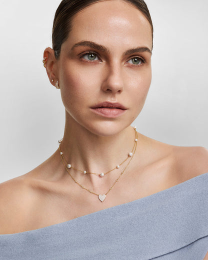 Gold Pavé Heart with Bezel Station Necklace