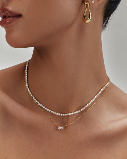 Gold Half-Bezel Round Tennis Necklace