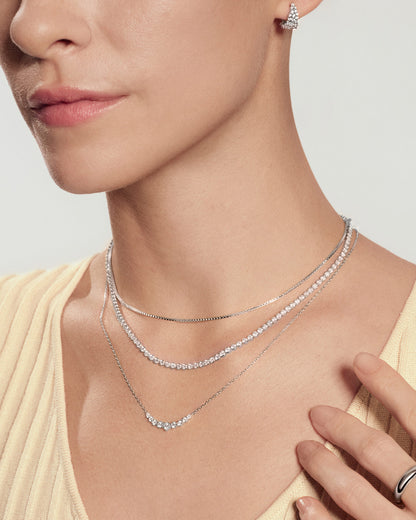 Silver Half-Bezel Round Tennis Necklace