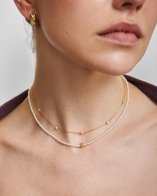 Gold Twist & Glass Pearl Beaded Necklace
