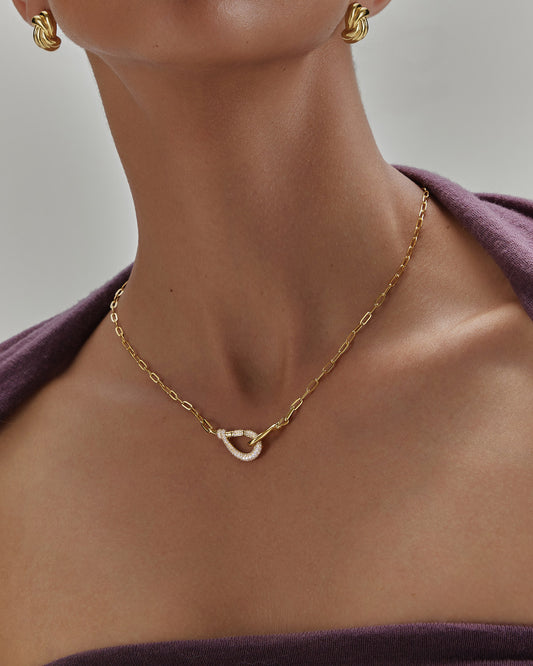 Gold Interlocked Pavé & Polished Knot Necklace