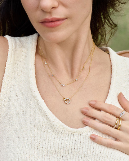 Gold Cluster & Single Station Necklace