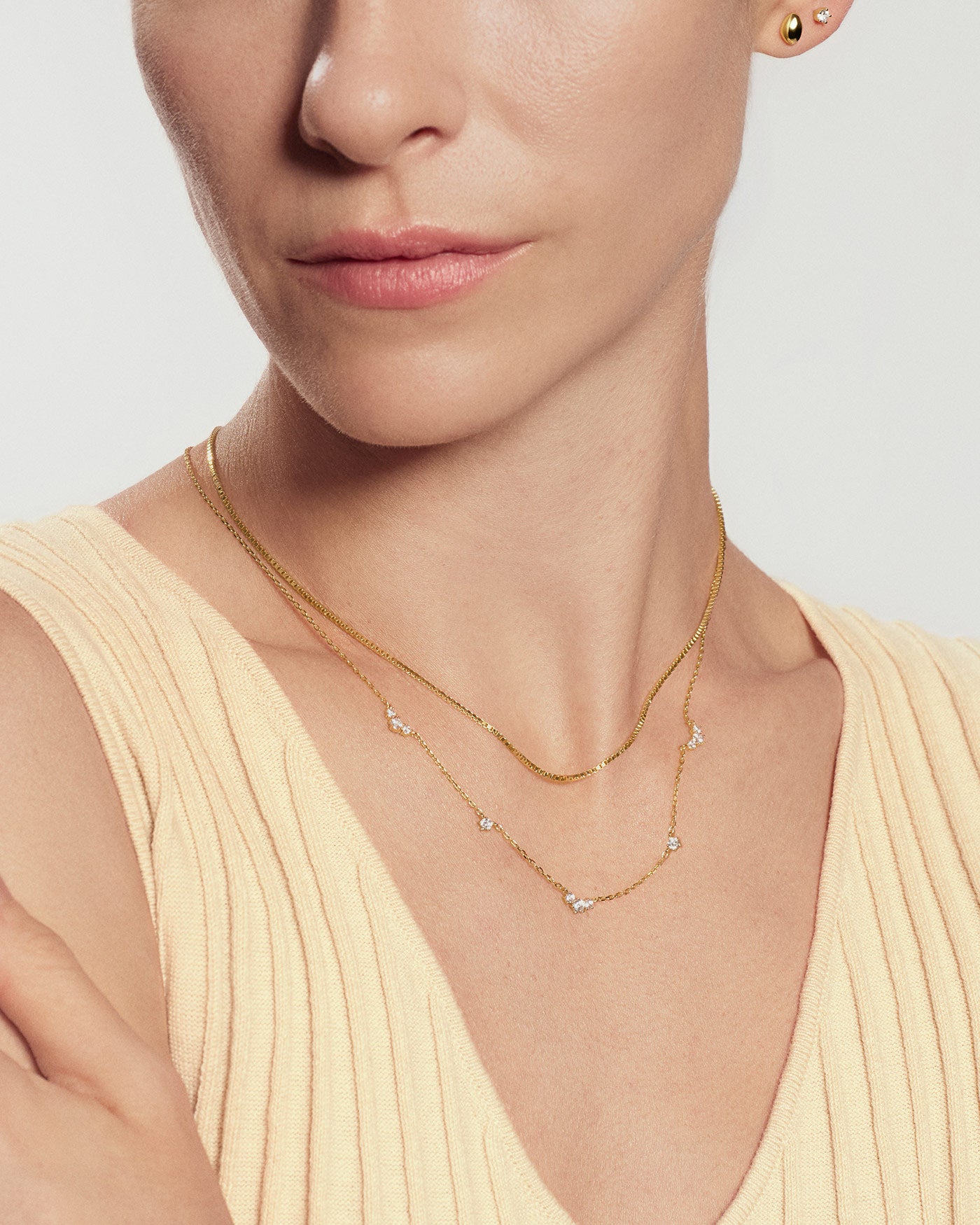 Gold Cluster & Single Station Necklace
