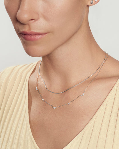 Silver Cluster & Single Station Necklace