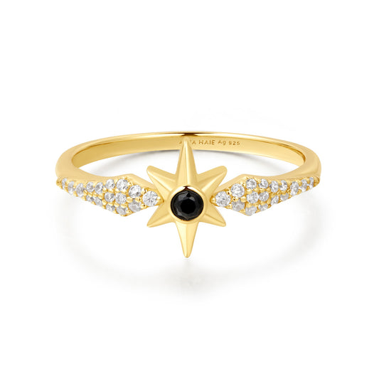 Gold Black Onyx Star Ring