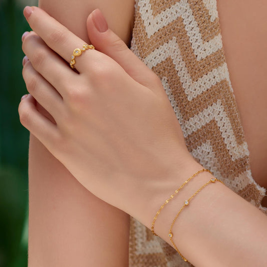 Gold Starburst Zig-Zag Beaded Ring