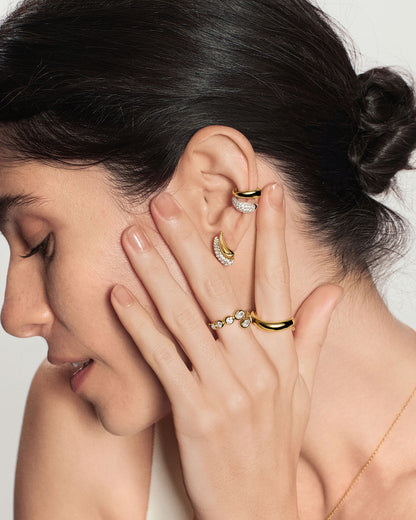 Gold Organic Pebble Spiral Bezel Adjustable Ring