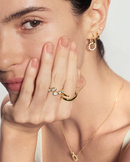 Gold Organic Pebble Spiral Bezel Adjustable Ring