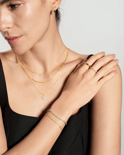 Gold Row Bezel Set Bracelet wron on wrost