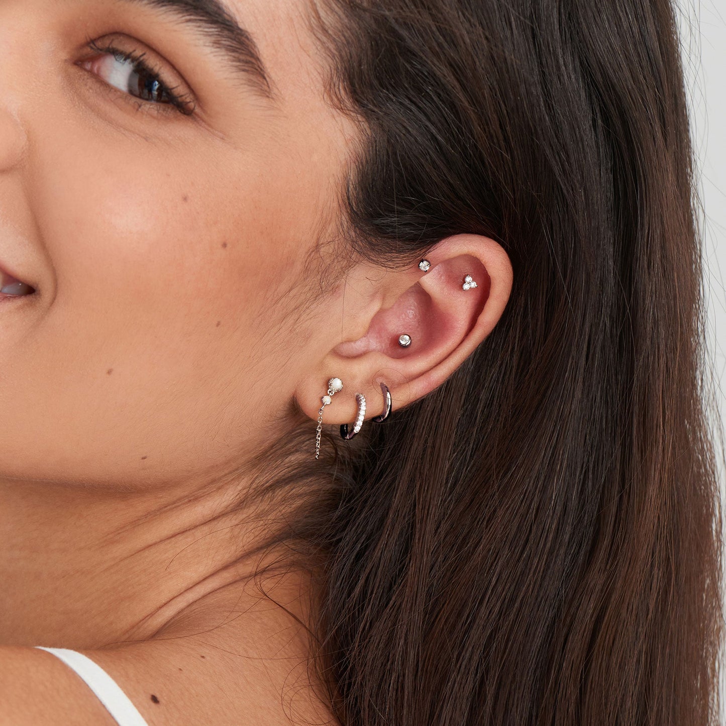 Silver Sparkle Huggie Hoop Earrings