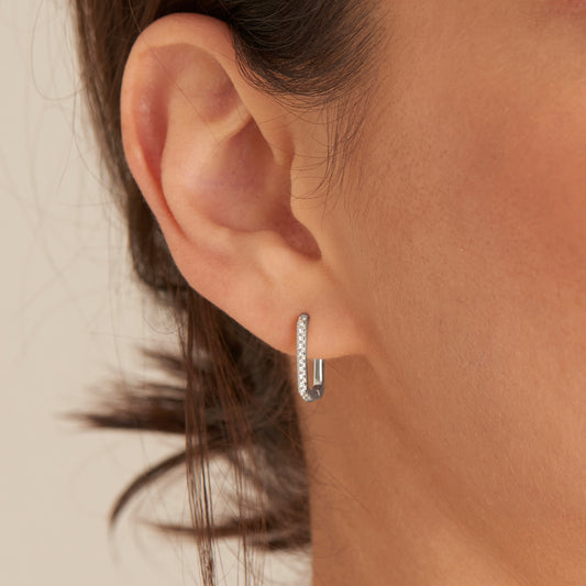Silver Glam Oval Hoop Earrings