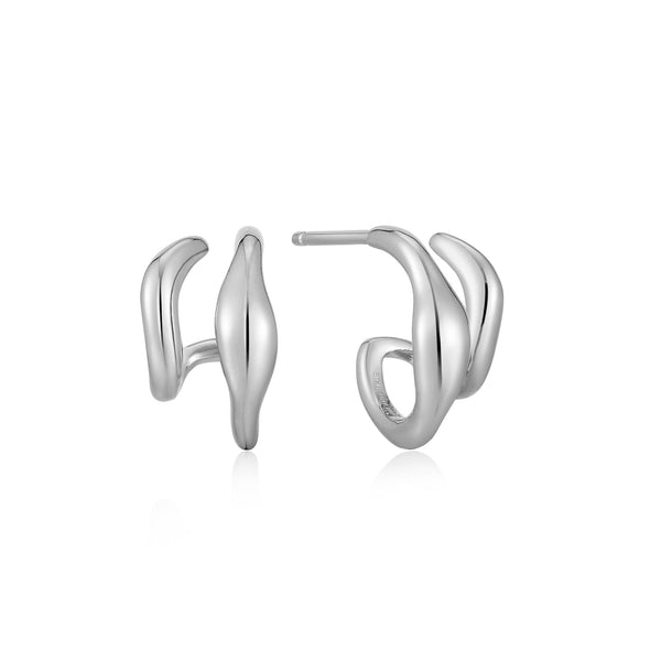 Silver Wave Double Hoop Stud Earrings – Ania Haie US