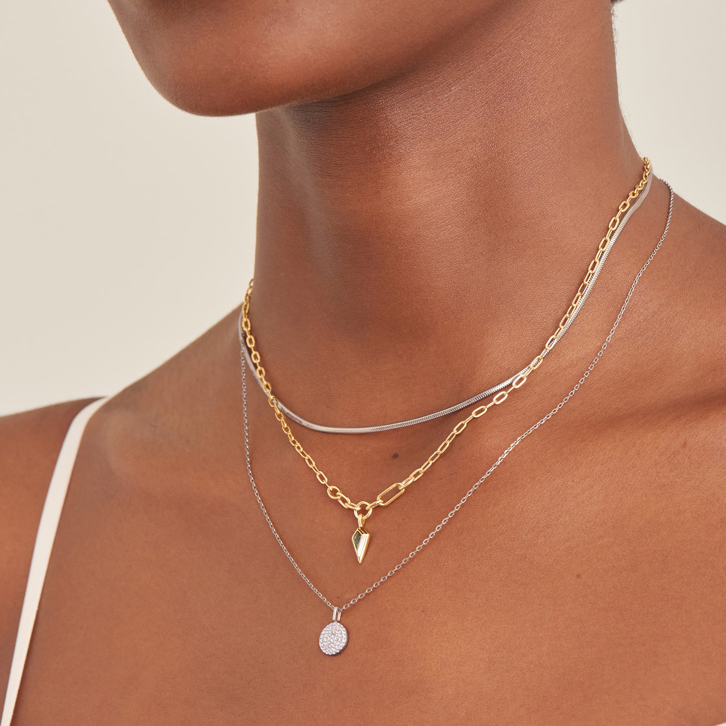 Silver Glam Disc Pendant Necklace